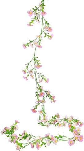 CISDUEO Artificial Daisy Flowers Vine Silk Flower Garland Spring Fake Flower Vine Hanging Ivy with Pink Daisy Flowers Green Leaves for Wall Party Wedding Arch Floral Decor Home Indoor Outdoor Ceremony in Kuwait