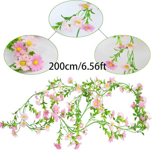 CISDUEO Artificial Daisy Flowers Vine Silk Flower Garland Spring Fake Flower Vine Hanging Ivy with Pink Daisy Flowers Green Leaves for Wall Party Wedding Arch Floral Decor Home Indoor Outdoor Ceremony in Kuwait