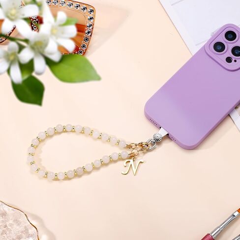 1 Set Beaded Phone Wrist Strap, Initial Phone Charms Detachable Cellphone Chain Lanyard with Tether Tab Hands-Free Beads Mobile Phone Wristlet Leash Bracelet for Women Girls Gift Accessories in Kuwait