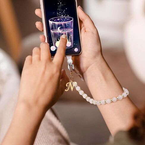 1 Set Beaded Phone Wrist Strap, Initial Phone Charms Detachable Cellphone Chain Lanyard with Tether Tab Hands-Free Beads Mobile Phone Wristlet Leash Bracelet for Women Girls Gift Accessories in Kuwait