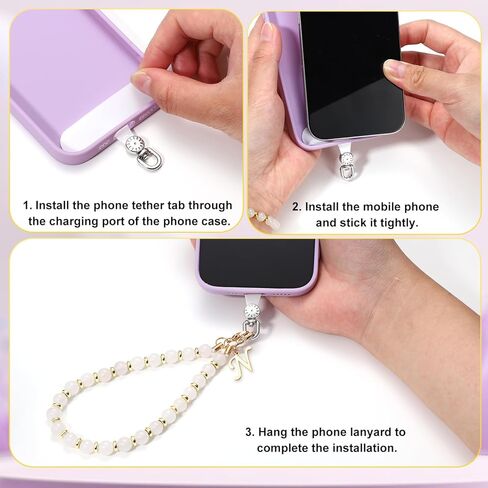 1 Set Beaded Phone Wrist Strap, Initial Phone Charms Detachable Cellphone Chain Lanyard with Tether Tab Hands-Free Beads Mobile Phone Wristlet Leash Bracelet for Women Girls Gift Accessories in Kuwait