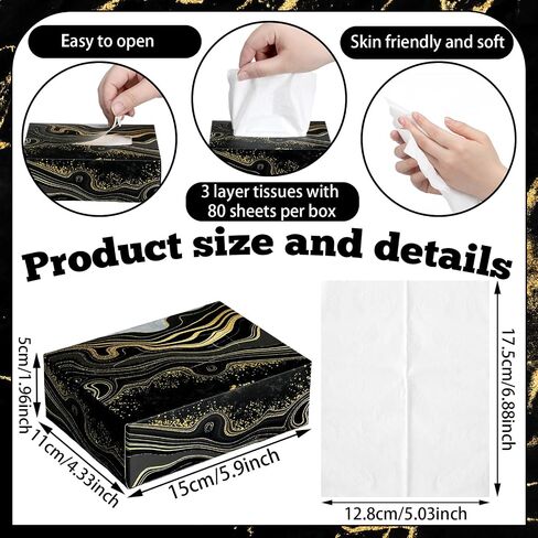 Bencailor 12 Pack Facial Tissues Cube Boxes Face Tissue Box 600 Sheets 3-ply Square Tissues Marble Pattern Soft Tissue Paper Bulk for Car Pocket Toilet Household School Bedroom Family in Saudi Arabia