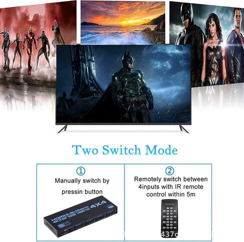 Explosive HDMI 2.0 4k Matrix switcher 4X4 Switching Distribution 4 into 4 Out HDMI Matrix Video Switch Splitter HD 4K@60Hz Support IR Control 3D, EDID, Blu-Ray DVD with LED Lights for LCD TV Walls et in Kuwait