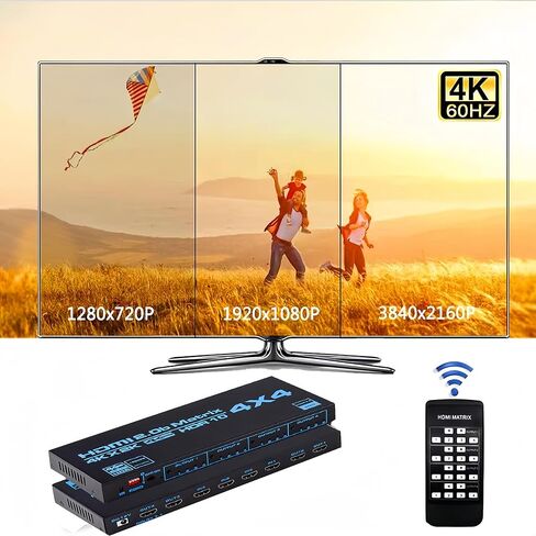 Explosive HDMI 2.0 4k Matrix switcher 4X4 Switching Distribution 4 into 4 Out HDMI Matrix Video Switch Splitter HD 4K@60Hz Support IR Control 3D, EDID, Blu-Ray DVD with LED Lights for LCD TV Walls et in Kuwait