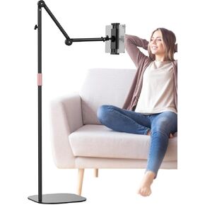 Tablet Floor Stand, Angle/Height Adjustable Overhead Bed Phone Holder with Non-Slip Stable Heavy Duty Base, Compatible with iPad Mini Air Pro, Galaxy Tab, Kindle, Cell Phones (4.5''-13'')