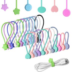 24pcs Magnetic Cable Ties, Magnetic Cord Organizer Ties Multi-color Magnet Cord Ties for Curtains Magnet Silicone Cable Ties Multi-size with 4.3in/6.7in/7.7in Magnetic Ties Colorful