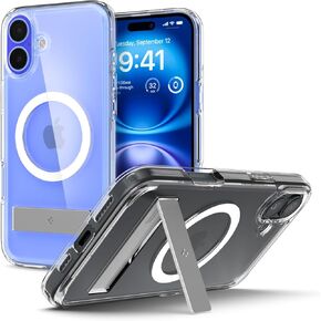 Spigen Ultra Hybrid S MagFit Designed for iPhone 16 Pro Case [Kickstand] [Anti Yellowing], Compatible with MagSafe - Crystal Clear