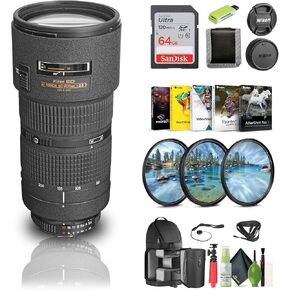 Nikon AF Zoom-NIKKOR 80-200mm f/2.8D ED Lens (1986) + 64GB Memory Card + Filter Kit + Backpack + Card Reader + Corel Photo Software + Flex Tripod + Memory Wallet + Cap Keeper + Cleaning Kit (Renewed)