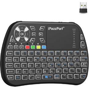 iPazzPort Bluetooth Mini Keyboard with Touchpad, 2.4G Mini Wireless Keyboard and Mouse with IR Learning Support,RGB Backlit, Rechargeable for PC, Smart TV, Laptop, Android TV Box Type-C