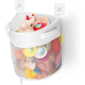 Bath Toy Storage, 4.15 Gallons Bath Toy Holder, Bottom Zipper Bathtub Toy Storage Organizer Bag Quick Access Baby Shower Games Bath Tub Quick Dry Baby Bath Toy Storage Accessory White (L)