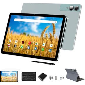 Newest 11 Inch Android 14 Tablet 2000 * 1200 2K Display 2 in 1 Tablet, Octa Core, 18GB RAM+128GB ROM+1TB Expand, 5+5+13MP Camera, 9000mAh Battery, 5G/2.4G WiFi, Bluetooth, Case (Gray)