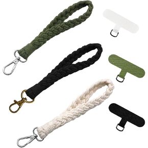 Cell Phone Lanyard Set, 3 Pcs Boho Macrame Phone Wrist Straps with 3 Pcs Tether Tabs, Keychain Wristlet Bracelet Charm for Phone Case, Anti-Loss Phone Chain Accessories Decoration