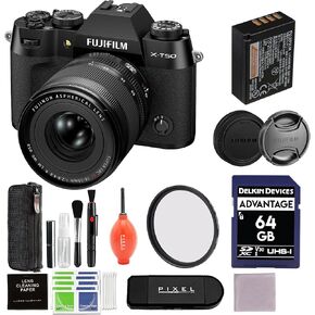 كاميرا Fujifilm X-T50 بدون مرآة مع عدسة XF مقاس 16-50 مم (أسود) مع فلتر حماية 58 مم وبطارية إضافية وشاحن وملحقات متقدمة | فوجي xt50 in Kuwait