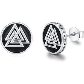 Black Stud Earrings for Men,Poseidon's Trident Studs 925 Sterling Silver Roud Black Studs Trident Jewelry Greek Studs Jewelry Gift for Men Women 10mm