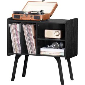 LELELINKY Record Player Stand,Vinyl Record Storage Table with 4 Cabinet Up to 120 Albums,Mid-Century Turntable Stand with Wood Legs,White Vinyl Holder Display Shelf for Bedroom Living Room