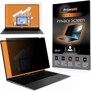 Privacy IQ 15.6" Inch 16:9 Laptop Privacy Screen-Filter for 60 Degree Privacy, Advanced Anti-Glare, UV Light Reduction & Blue Light Filter; Fits a Variety of laptops Including Asus Dell HP Lenovo