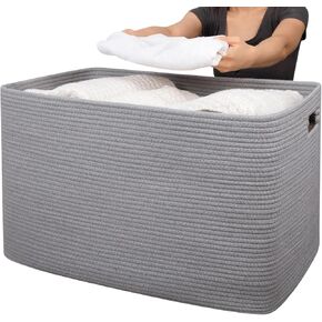 OIAHOMY 118L Cotton Rope Storage Basket, Oversized Blanket Basket, Living Room, Bathroom, Nursery, Bedroom Dirty Clothes Basket, Toy Storage Basket with Handles, 25" x 17" x 16",Brown variegated