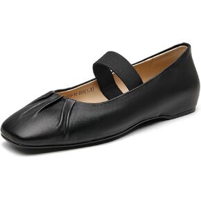 BEAU TODAY Womens Mary Jane Flats, Genuine Leather Flats for Women, Fashion Round Toe Casual Mary Janr Shoes, Comfortable Ballet Leather Shoes Women