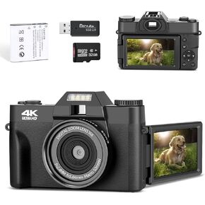 4K Vlogging Digital Camera with 180° Flip Screen, WiFi, Pink Color, Macro & Wide Angle Lens, App Control, External Microphones, 16X Zoom, 32GB TF Card - Camera for Photography, Vlogging, YouTube