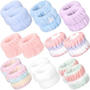 Crowye 16 Pcs Face Washing Wristbands Spa Wrist Wristband Microfiber Scrunchies for Women Wrist Makeup Bands Arm Sleeves for Washing Face Girls Liquid from Spilling