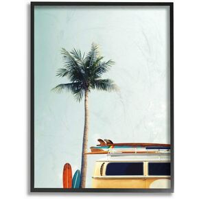 Stupell Industries Surf Bus Yellow With Palm Tree Photography, Design by Design Fabrikken