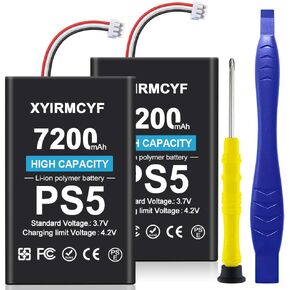 2PCS PS5/LIP1708 Battery (2024 New Upgrade), 7200mAh New 0 Cycle High Capacity Battery for PlayStation 5 Controller CFI-ZCT1W