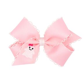 Wee Ones Girls Grosgrain Hair Bow with Moonstitch Edge and Ghost Embroidery, Ghost, Medium