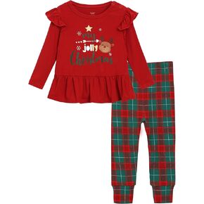 Baby Girls Playwear Set Christmas Style Long Sleeve Top Pants Sets 2-Piece Toddlers Ruffle Outfits