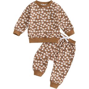Toddler Girl Fall Winter Outfits Floral Daisy Crewneck Sweatshirt Ruffle Top Pants Set Infant Sweatsuits Clothes