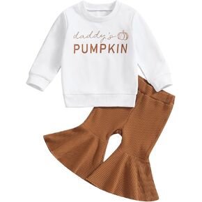 SAYOO Toddler Baby Girl Halloween Outfit Mama's Pumpking Pullover Sweatshirt Tops Flare Pants 2Pcs Fall Bell-Bottoms Clothes