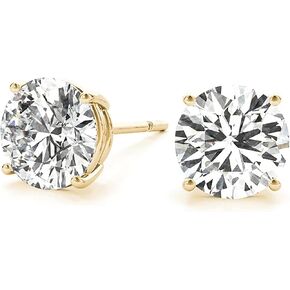 Solid 10k Gold Solitaire Round Moissanite Earring 2 ctw Push Back Stud Earrings for Woman and Man