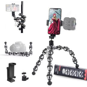 Flexible Multifunctional Tripod Camera Mount with Gimbal and Phone Clip Multi-Angle Adjustable Octopus Tripod for iPhone, Android Phone, and Even can be Used as a Camera Mount Handle