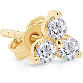 Half Pair 14k White Gold Natural Round Cut Diamond 3 Stone Triangle Cluster Single Stud Earrings Jewelry For Womens (0.05 Cttw)