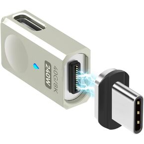 240W USB C Magnetic Adapter Side Port Straight, Magnetic USB Type C Adapter Detachable with USB4 40Gbps 8K 60Hz for iPhone 15 Series, Thunderbolt 3/4, MacBook Pro/Air and More Type C Devices