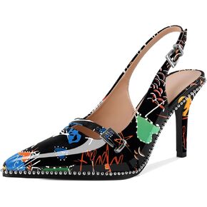 SAMMITOP Women's Slingback High Heels Closed Pointed Toe Beaded Pumps Stilettos Buckle Party Wedding Dance Prom Dressy Comfort Shoes 3.5 Inch