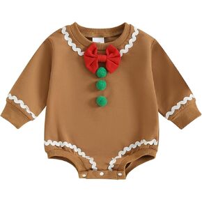 Amiblvowa Unisex Baby Girl Boy Christmas Outfit Long Sleeve Oversized Crewneck Sweatshirt Shirt Bubble Romper Xmas Clothes
