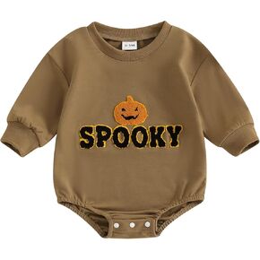 Newborn Baby Boy Halloween Outfit Spooky Pumpkin Romper Halloween Onesie Bodysuit Infant Fall Winter Clothes