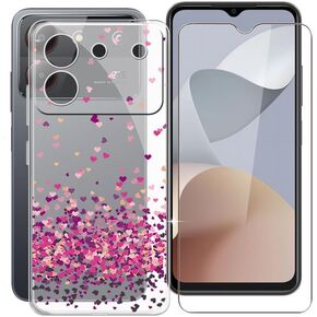 Phone Case ZTE Blade A54 Case, with 1 x Tempered Glass Screen Protector, Anti-Scratch Shock-Proof Clear TPU Bumper Cover Ultra-Thin Case for ZTE Blade A54 (6.60") - Pink Love