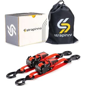Strapinno Retractable Ratchet Straps - 1 in x 4 ft Heavy Duty Boat Transom Tie Down, 2PCS, 2400lbs Breaking Strength, S Hooks with Safety Clip, for Boat, Jetski, Seadoo, Waverunner, and PWCs (Blue)