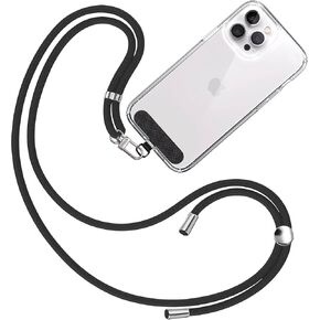Cell Phone Lanyard - Adjustable Length Phone Lanyard - Neck Phone Holder - Phone Strap Crossbody - Black Tether Tab