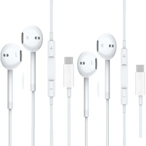 USB C Headphones Wired for iPhone 15, 2 Pack-Type C Wired Headphones Earbuds Earphones in-Ear HiFi Stereo Sound with Mic Volume Control for iPhone 15 iPad Pro/Samsung Galaxy Ultra/USB-C Tablets PCs