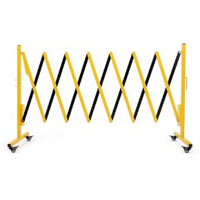 Expandable Metal Barricade, 11FT Folding Security Gate with Wheels, Retractable Driveway Gate, Flexible Mobile Barricade Safety Barrier, Yellow and Black