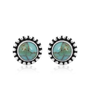 Genuine Turquoise Gemstone Stud Post Handmade Earrings, 925 Sterling Silver Stone Earring 6 MM Round Girls Women Gift