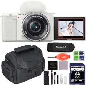 Sony ZV-E10 II Mirrorless Camera with 16-50mm Lens (White) Bundle with Extra FZ-100 Battery, 64GB SDXC Memory Card & Additional Accessories | zve10 ii