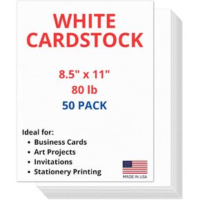100 Sheets of Heavyweight White Cardstock Ideal for Business Cards, Art Projects, Invitations, and Stationery Printing | 80 lb Weight | 8.5 x 11 inches | Thick Cover Stock (216 gsm) |