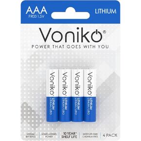 Voniko AAA Batteries, 12 Pack 1.5V Lithium AAA Batteries—High Performance Triple AAA Long Lasting Battery for Flashlight, Toys, Remote Control, Alarm System (Non-Rechargeable)