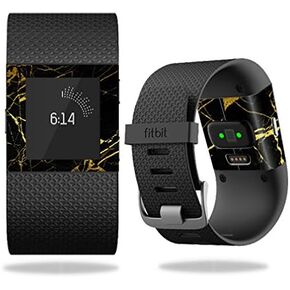 MightySkins Skin Compatible with Fitbit Surge Cover Skins Sticker Watch Black Gold Marble