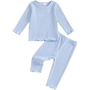 Toddler Girl Fall Winter Outfits Baby Knit Ribbed Fly Sleeve Shirt Tops Pants 2Pcs Set Little Girls Clothes