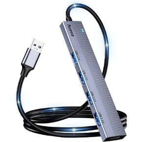 Aceele USB Hub 3.0, 4 Port USB Data Hub Adapter with 4FT Extender Long Cable, Portable Mini Multiport USB A Splitter for Laptop, PC, iMac, Desktop, MacBook Pro Air[Aluminum Casing& Braided Nylon]
