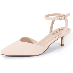 IDIFU IN2 Women's Pumps Closed Toe Kitten Heels Slingback Low Pointed Toe Short Ankle Strap Heels Wedding Bride Prom Bridal Work Dress Shoes for Women Comfortable Cute Trendy Pumps Shoes